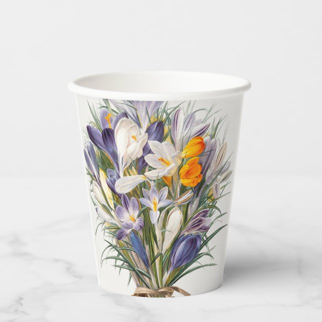 Vasos De Papel Crocus Spring Flower Botanical Floral Art (Anverso)