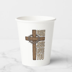 Vasos De Papel Cruz de Jesús Te Ama Bruh Vintage Cristiano Vector