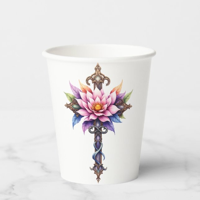 Vasos De Papel Cruz de Loto Celestial  (Anverso)