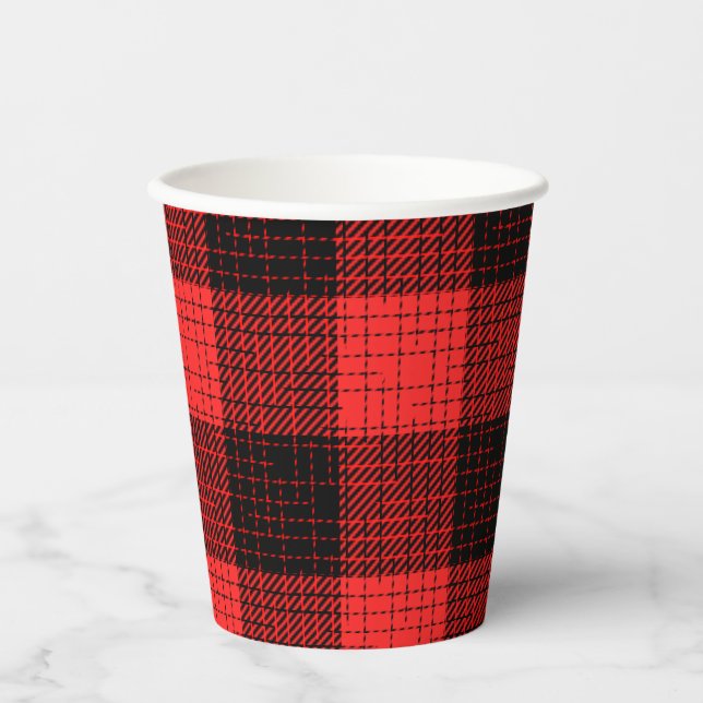 Vasos De Papel Cruz Negra Roja Cuadros de Búfalo (Anverso)