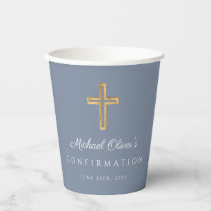 Vasos De Papel Cruz Religiosa Azul Polvoriento Moderna Confirmaci