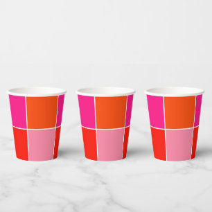 Vasos De Papel Cuadrados rosados y anaranjados