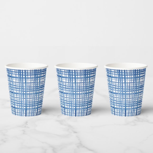 Vasos De Papel Cuadrícula azul índigo Shibori japonesa de acuarel (Multi)