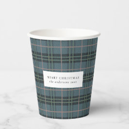 Vasos De Papel Cuadrícula Azul Polvoriento Feliz Navidad Monogram