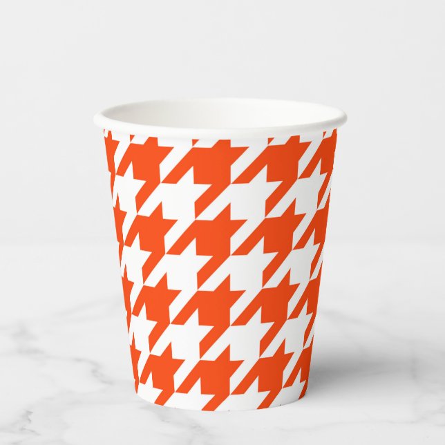 Vasos De Papel Cuadro de cuadros escocés naranja y blanco (Anverso)