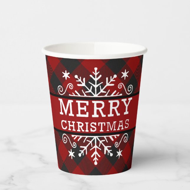 Vasos De Papel Cuadro de Navidad copo de nieve alegre  (Izquierda)