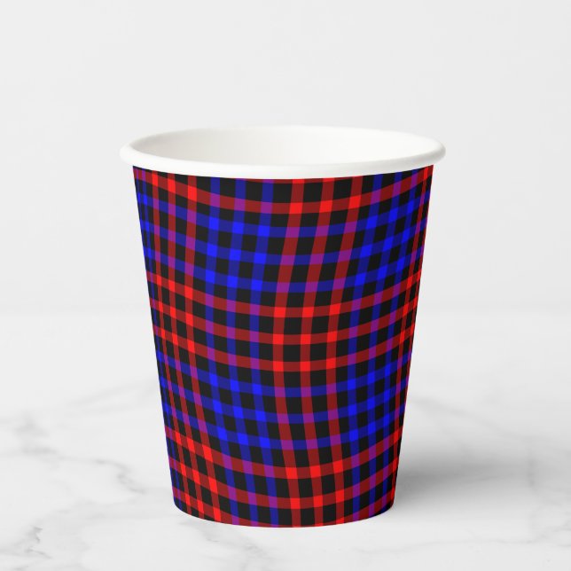 Vasos De Papel Cuadro Escocés Rojo Azul Patrón Continuo (Anverso)