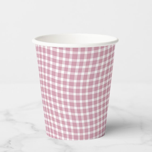 Vasos De Papel Cuadro Escocés Rosa Blanco Patrón Continuo (Anverso)