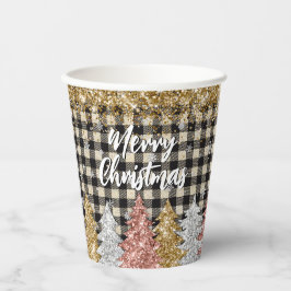 Vasos De Papel Cuadros de Navidad y brillo con texto