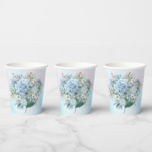 Vasos De Papel Cuadros de papel acuático de Hydrangea azul