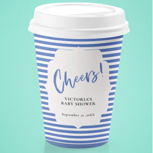 Vasos De Papel Cuadros de papel de Baby Shower azul náutico