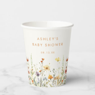 Vasos De Papel Cuadros de papel de Baby Shower con flores silvest