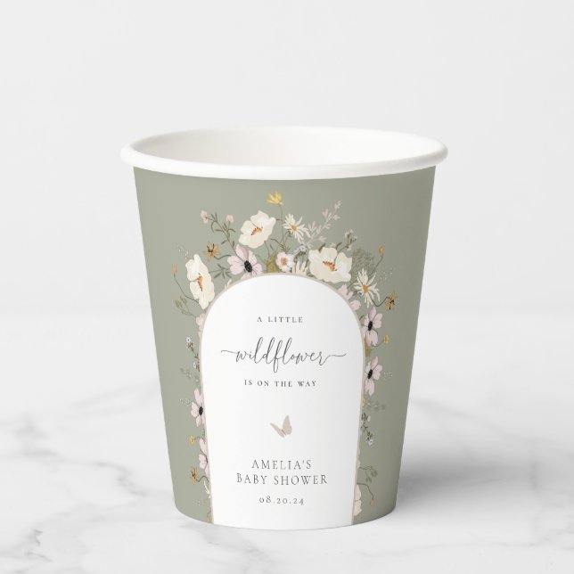Vasos De Papel Cuadros de papel de Baby Shower con marco de flore (Anverso)