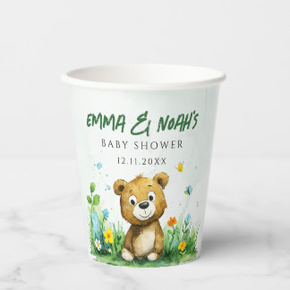 Vasos De Papel Cuadros de papel de Baby Shower Woodland Bear
