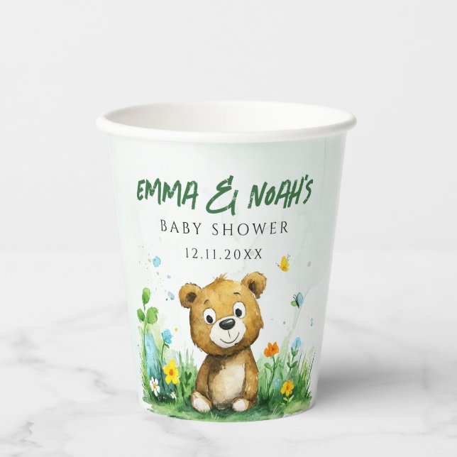 Vasos De Papel Cuadros de papel de Baby Shower Woodland Bear (Anverso)