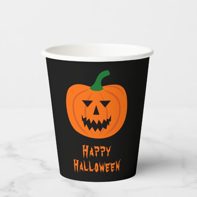 Vasos De Papel Cuadros de papel de calabaza de Halloween (Anverso)