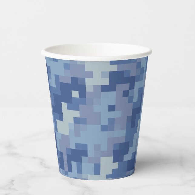 Vasos De Papel Cuadros de papel de camuflaje digital azul (Anverso)