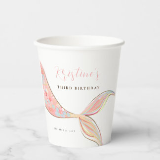 Vasos De Papel Cuadros de papel de cumpleaños de Sirena rosa