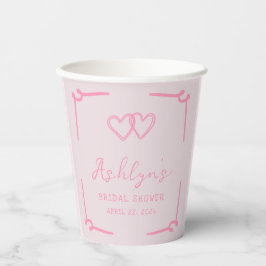 Vasos De Papel Cuadros de papel de ducha de novia de corazón rosa