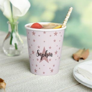 Vasos De Papel Cuadros de papel de estrella rosada personalizados