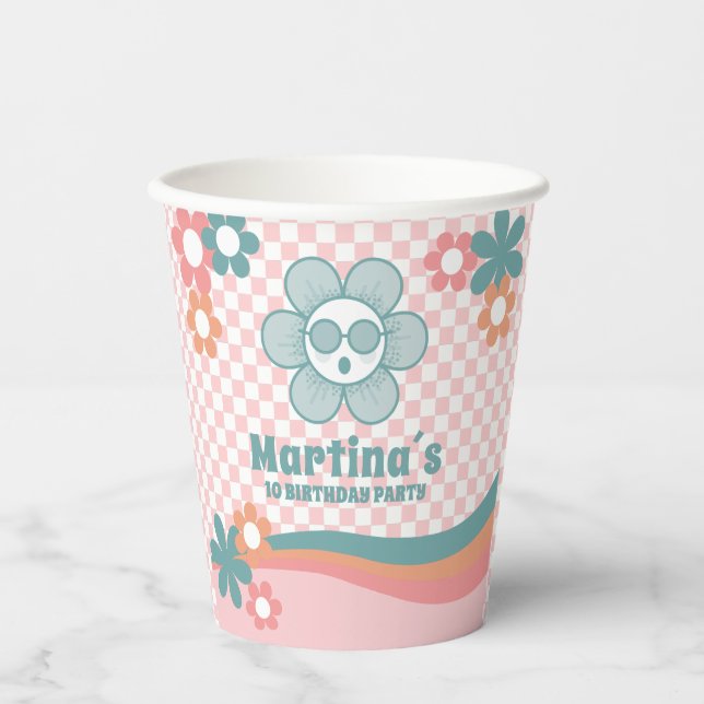 Vasos De Papel Cuadros de papel de fiesta de cumpleaños de Daisy  (Anverso)