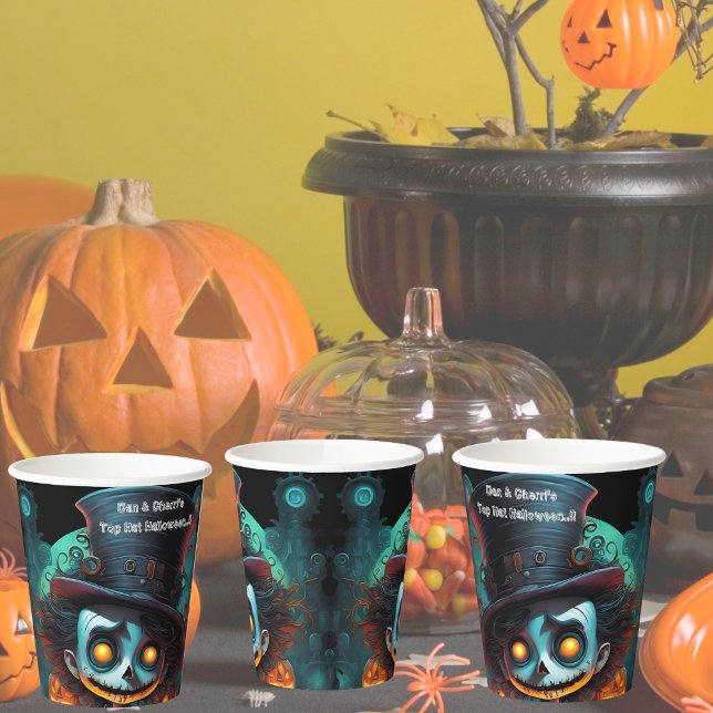 Vasos De Papel Cuadros de papel de fiesta de Halloween para Psych (Psycho Top Hat Halloween Party Paper Cups)