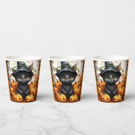 Vasos De Papel Cuadros de papel de Halloween con calabazas de gat