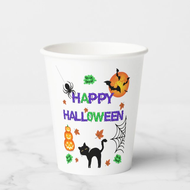 Vasos De Papel Cuadros de papel de Halloween felices (Anverso)