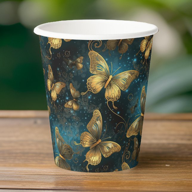 Vasos De Papel Cuadros de papel de mariposas doradas (Add a touch of elegance to your gatherings 🦋✨ #GoldenButterflies #PartyEssentials)