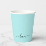 Vasos De Papel Cuadros de papel de monograma negro Verde azulado<br><div class="desc">Aqua Blue - Verde azulado y negro Elegante Monograma Cumpleaños,  Boda,  Ducha de Novias o Bachelorette Party Cup. Esta Copa de Fiesta de Cumpleaños se puede personalizar para incluir tu nombre de pila. Póngase en contacto con el diseñador para obtener elementos coincidentes personalizados.</div>