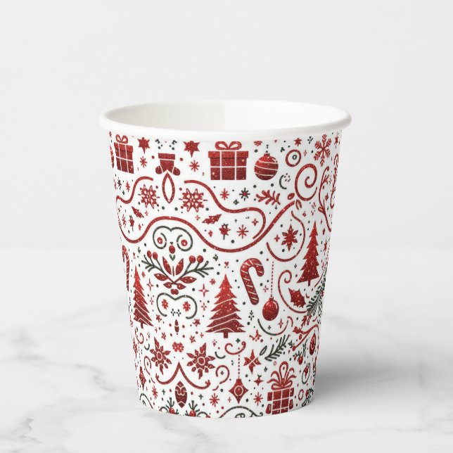 Vasos De Papel Cuadros de papel de Navidades blancos rojos (Izquierda)