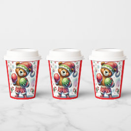 Vasos De Papel Cuadros de papel de oso navideño en caja de sombra