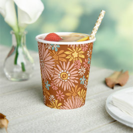 Vasos De Papel Cuadros de papel de patrón de flor retro de verano