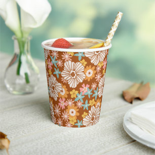 Vasos De Papel Cuadros de papel de patrón de flor retro de verano