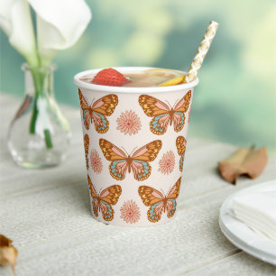 Vasos De Papel Cuadros de papel de patrón de mariposa de verano r