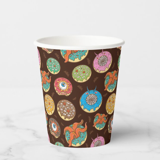 Vasos De Papel Cuadros de papel del patrón de donut asustado de H (Anverso)