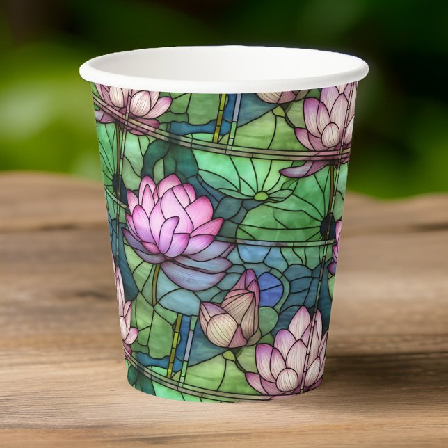 Vasos De Papel Cuadros de papel Lotus de vidrio con manchas (🌸 Serenity in every sip: Lotus-designed paper cup #ZenSips 🍃)