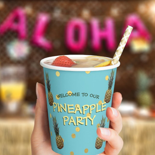 Vasos De Papel Cuadros de papel personalizados de Fiesta de piña (Aloha! Perfect pineapple paper cup for all your party needs!)