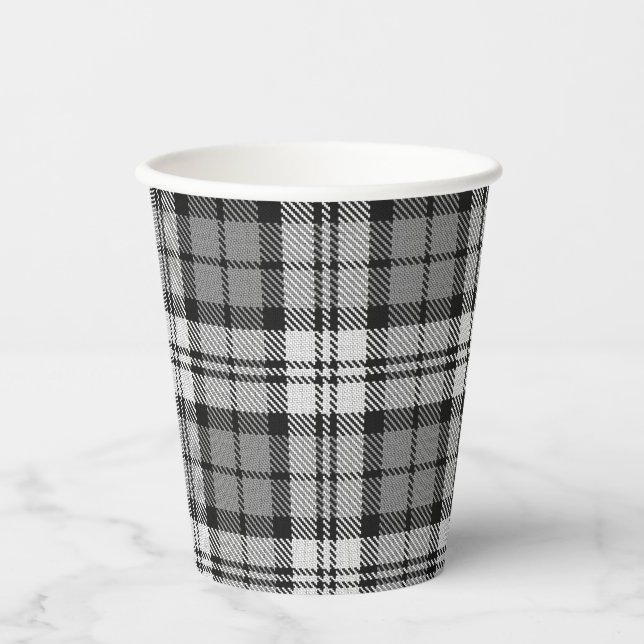 Vasos De Papel Cuadros de Tartán Gris Ceniza (Anverso)