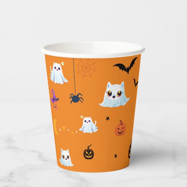 Vasos De Papel Cuadros Gato Fantasma fiesta de calabaza de Hallow (Izquierda)