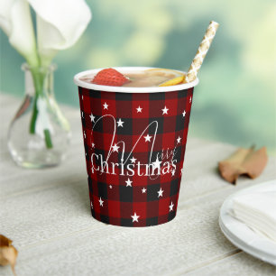 Vasos De Papel Cuadros rojos y negros con estrellas