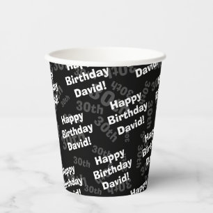 Vasos De Papel Cualquier edad y nombre de feliz cumpleaños person