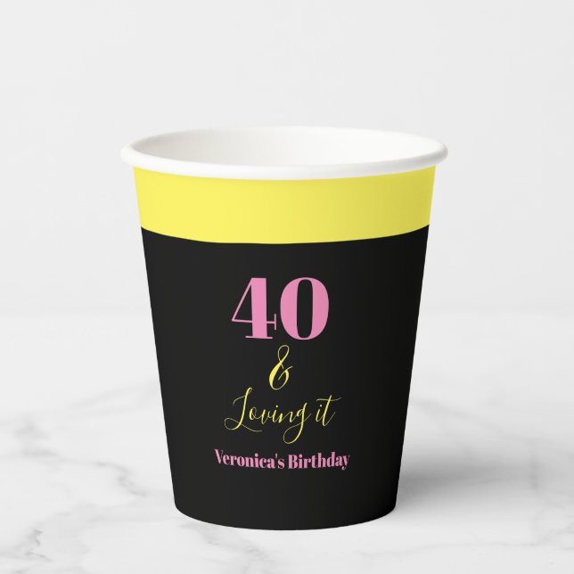 Vasos De Papel Cuarenta y lo Amo Cumpleaños 40 Cumpleaños Amarill (Anverso)