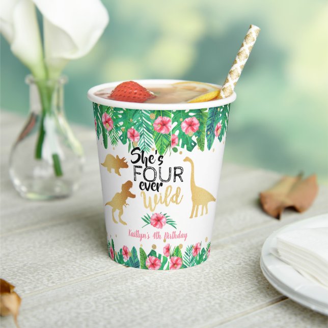 Vasos De Papel Cuatro Chicas de dinosaurios salvajes de la histor (in situ)