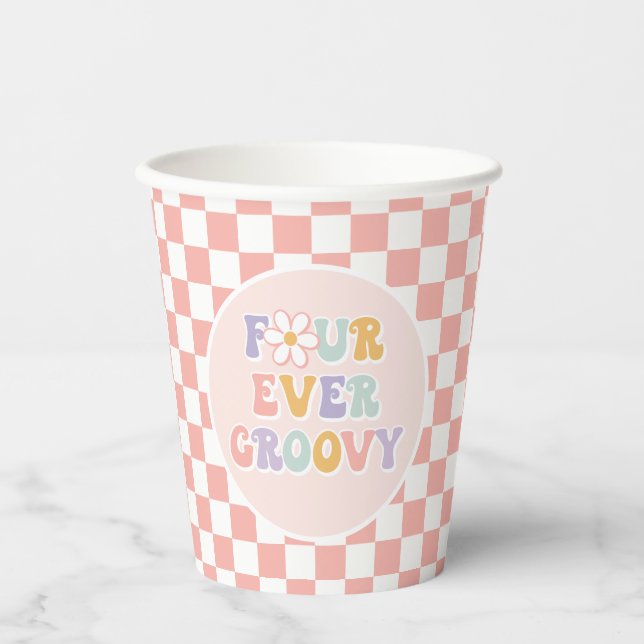 Vasos De Papel Cuatro Siempre Genial Rosa Daisy Checker (Anverso)