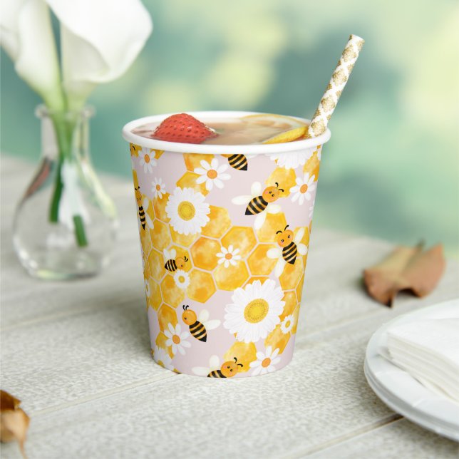 Vasos De Papel Cubo Bumble Abeja Comb Yellow Baby Shower (in situ)