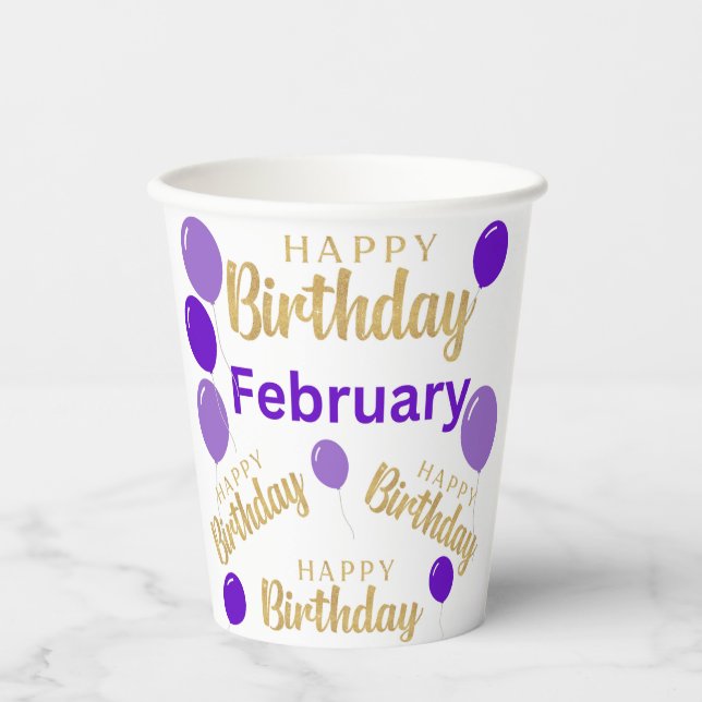 Vasos De Papel Cubos de cumpleaños felices de febrero (Anverso)