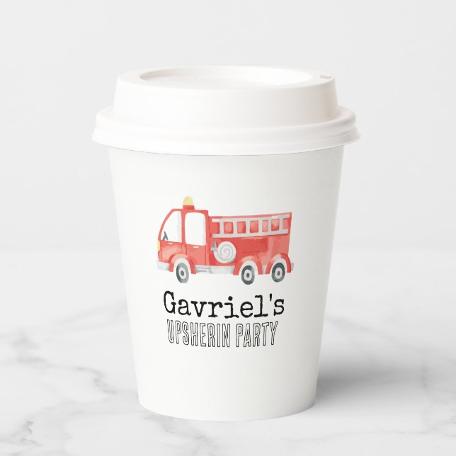 Vasos De Papel Cubos de Fiesta de camión de bomberos (Anverso)