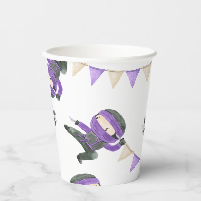 Vasos De Papel Cubos de Fiesta Ninja morado (Anverso)