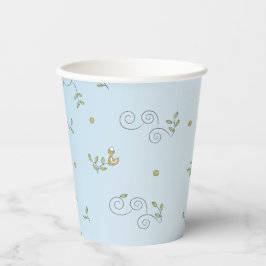 Vasos De Papel Cubos de papel "Aves doradas/AZUL" de 8 onzas.